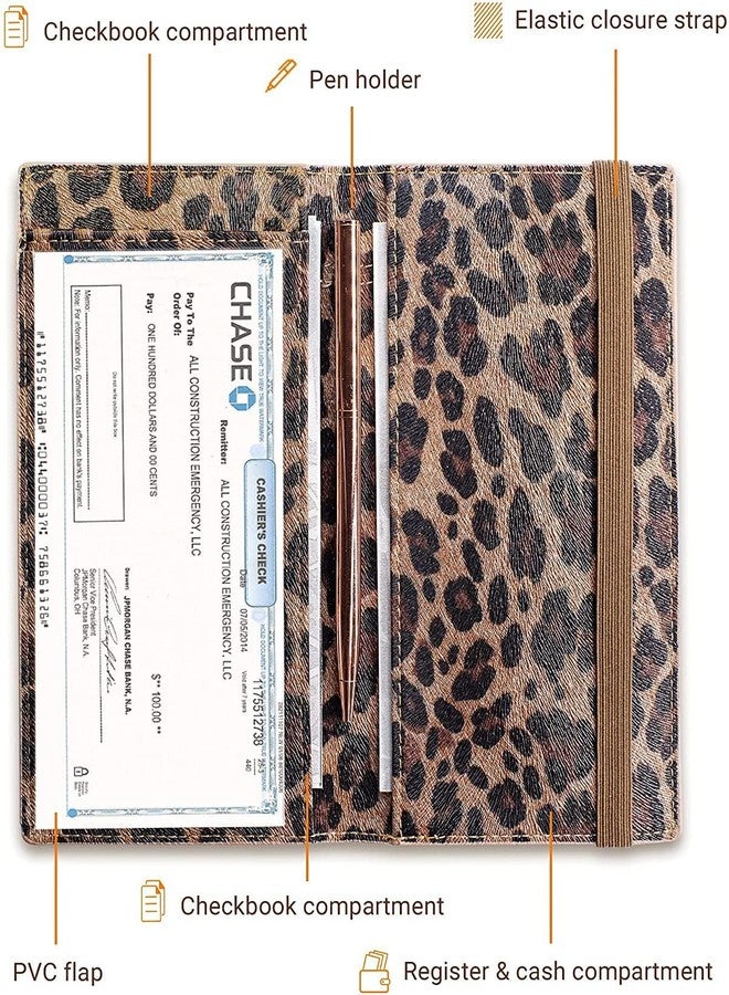 Zreal Checkbook Cover for Women, Dark Leopard - Premium Vegan Leather Holder for Personal Checks, Slim Design with Pen Loop, Clear Divider, Fits Top & Side-Tear Duplicate Checks - Image 4